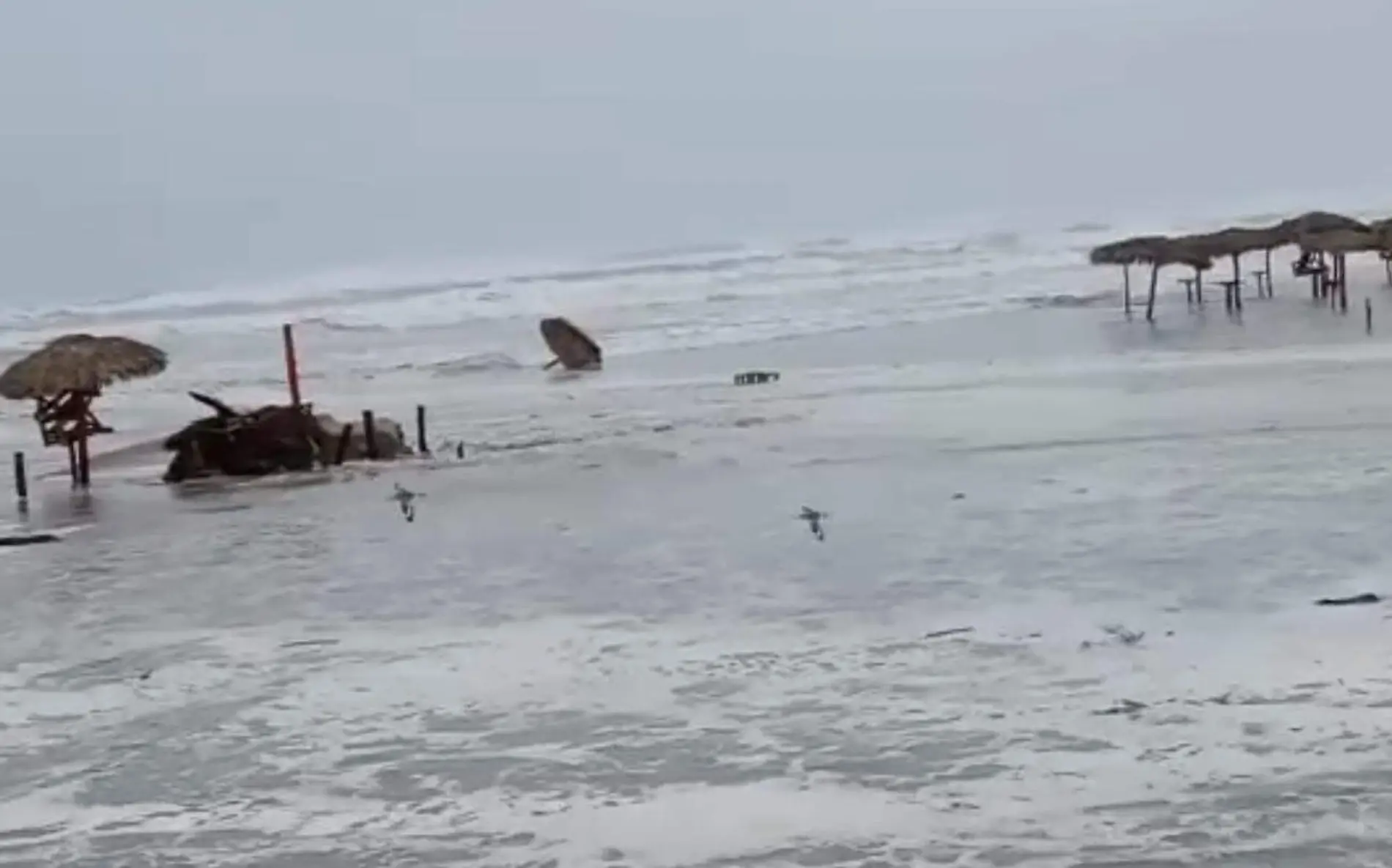 Las palapas fueron dañadas debido a que el mar ingresó hasta la zona de los comercios en playa Miramar Captura de pantallaa Facebook @playamiramar